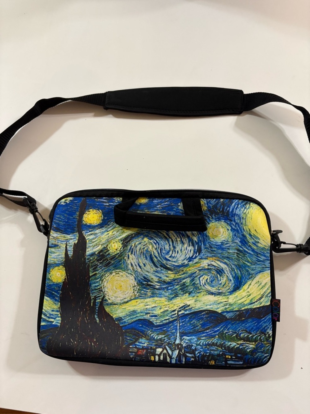 Neoprene Laptop Messenger Bag with Starry Night Print - Black/Blue
